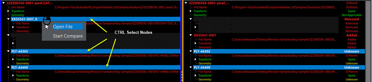 KCompare Revision Assembly Compare Node Select
