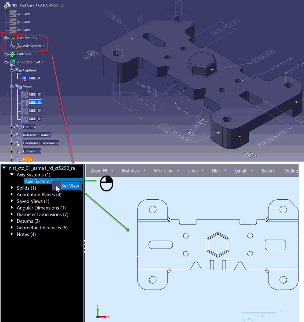 Kubote Kosmos View Read CATIA Axis System Example