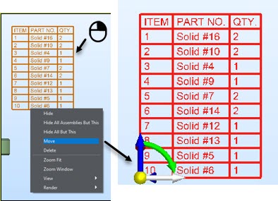 K-Display View BOM Move Table