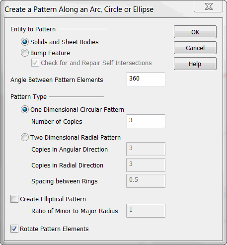 KeyCreator Solid Pattern Circular options