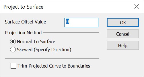 KeyCreator Drafting Curve>More Spline Project to Surface Dialog