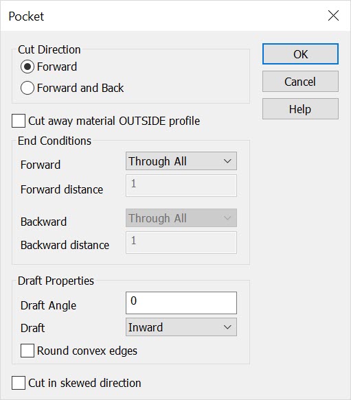 KeyCreator Create Solid Feature Pocket Dialog