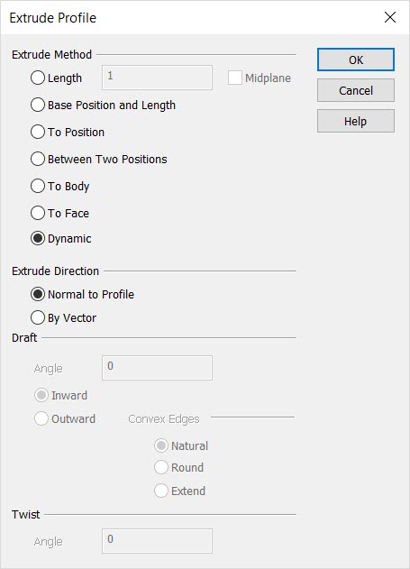 KeyCreator Prime Solid Create Sweep Extrude Profile Dialog