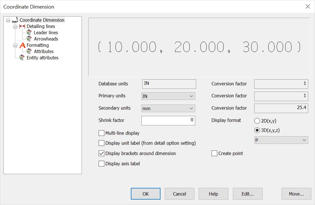 KeyCreator Prime Detail Coordinate Dimension Dialog