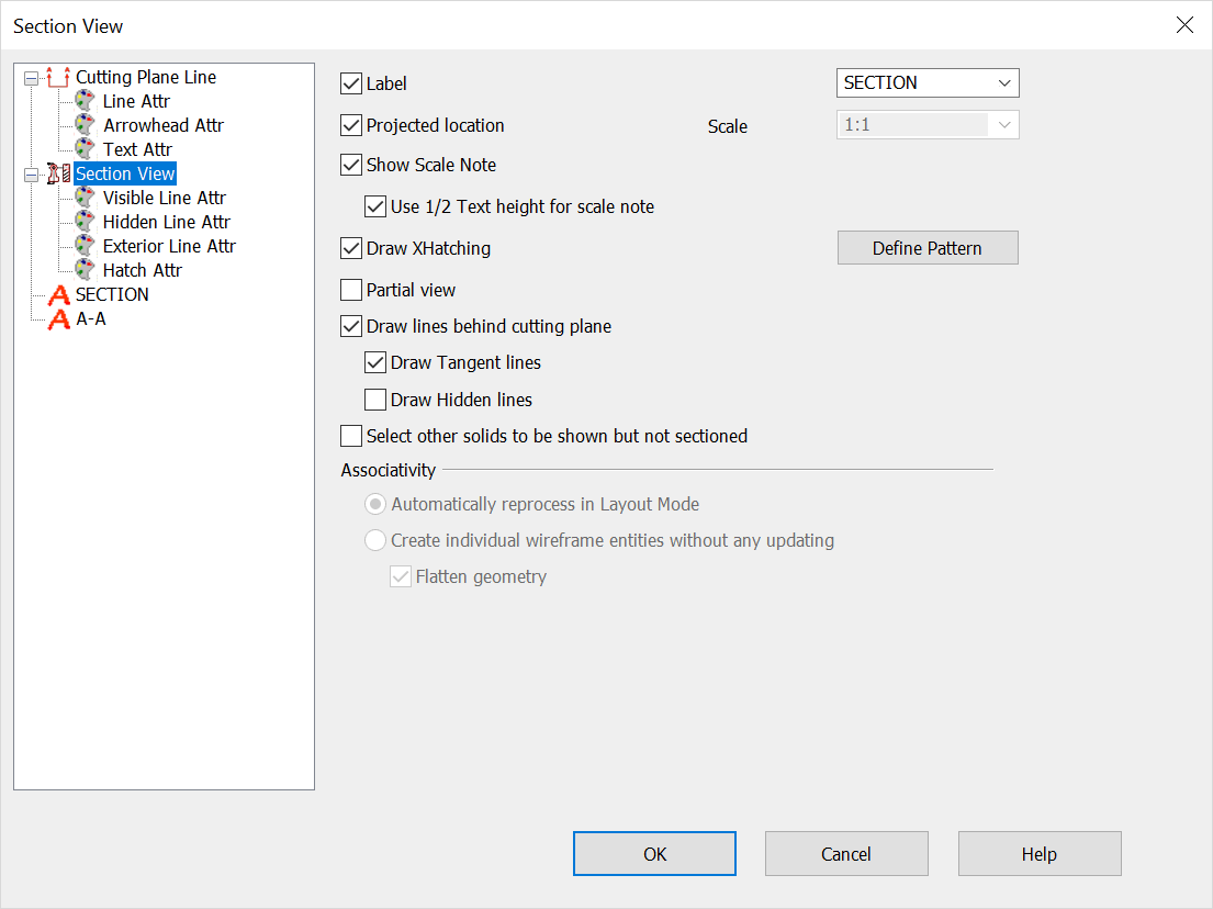 KeyCreator Drafting Drawing Layout Section View Options