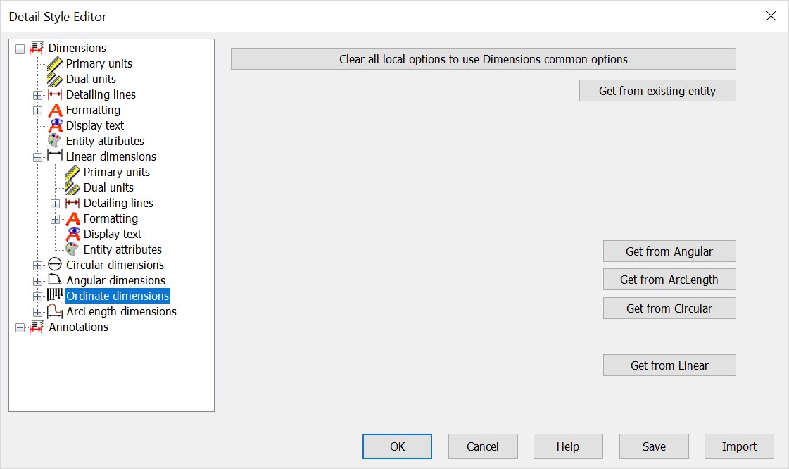 KeyCreator Drafting Home Style Editor Ordinate Dimensions Options