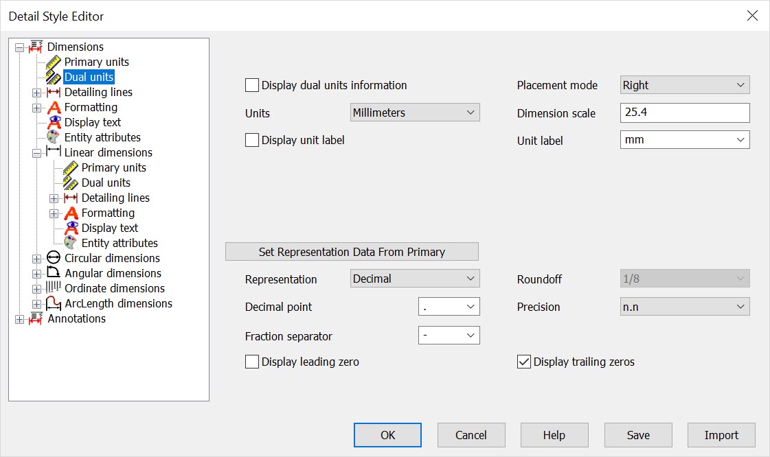 KeyCreator Drafting Home Style editor Dual Units Options