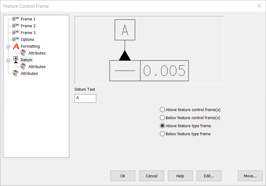 KeyCreator Drafting Symbol feature Control Frame Datum