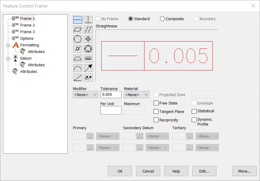 KeyCreator Pro Detail Symbol Feature Control Frame Dialog