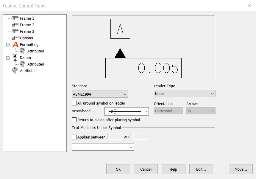 KeyCreator Pro Detail Symbol Feature Control Frame Options