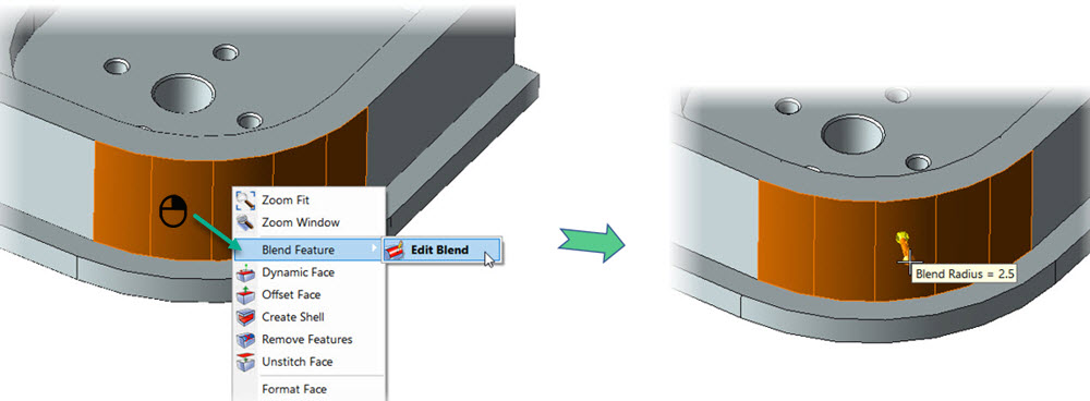 KeyCreator Modify Solid Feature Blend example