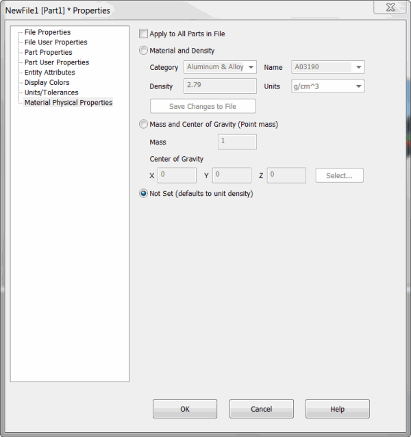 KeyCreator Material Physical Properties