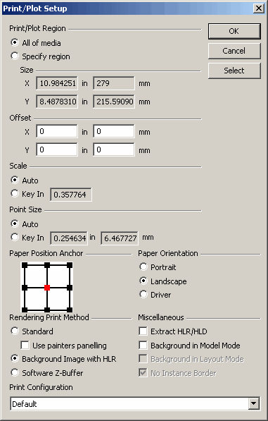 KeyCreator Drafting File Print Setup