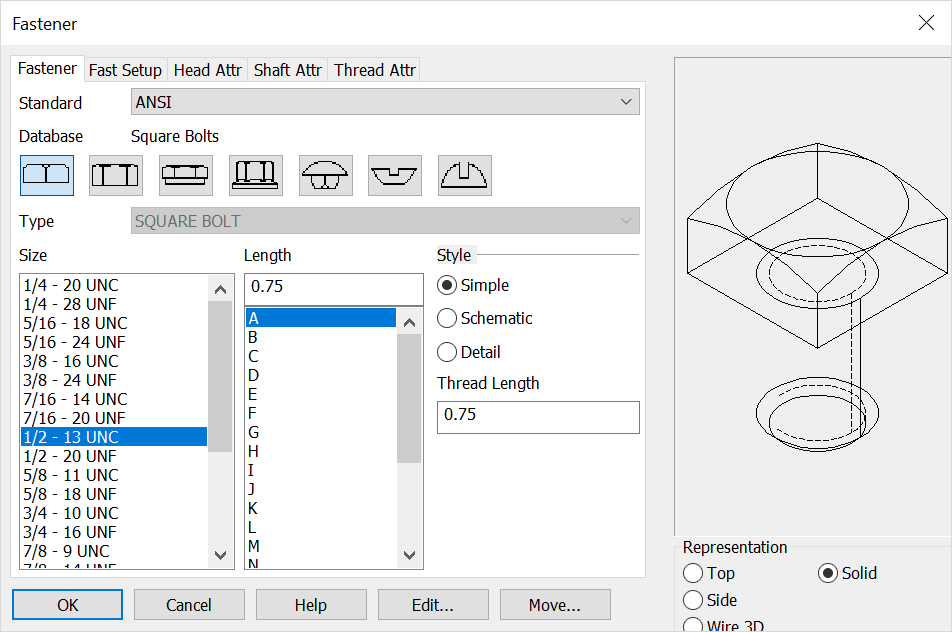 KeyCreator Tools Fastener Options