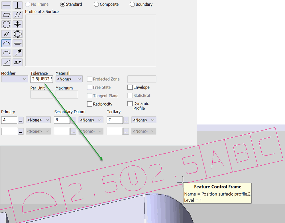 KeyCreator Pro Detail Symbol Feature Control Tolerance Example 2