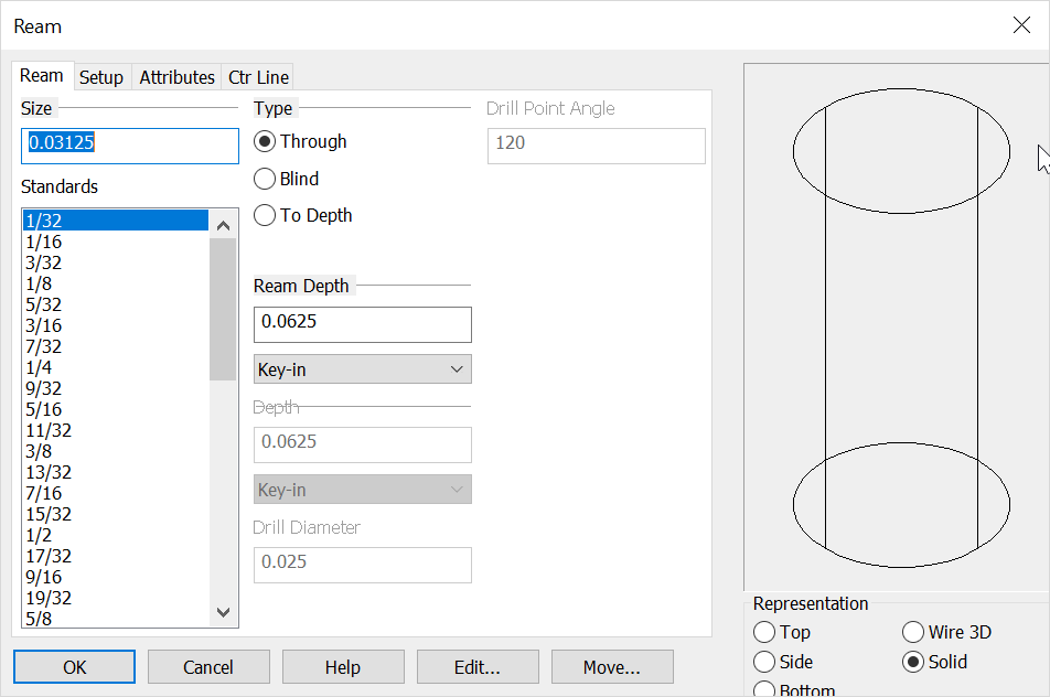 KeyCreator Tools Feature Reamed Hole Options