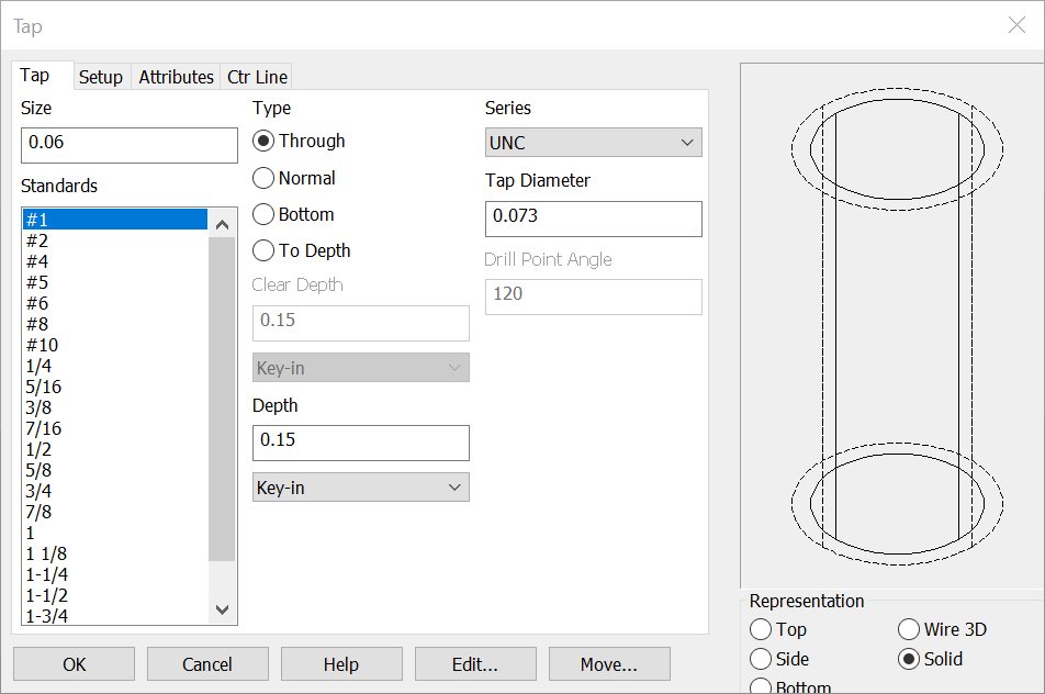 KeyCreator Tools Feature Tapped Hole Options