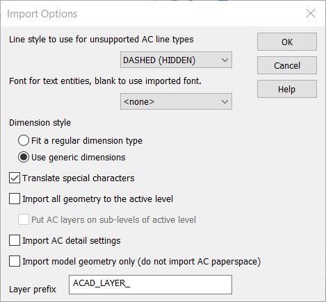 KeyCreator Drafting File Import DXF DWG Options