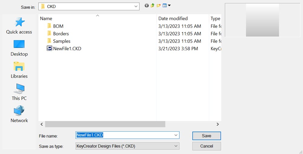 KeyCreator Drafting File Save Quick Save