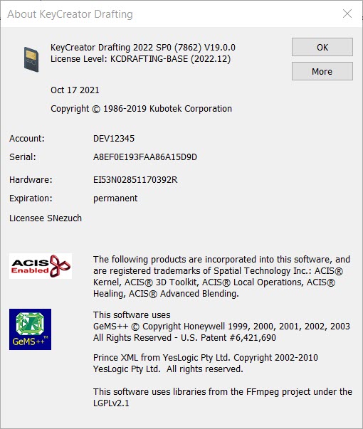 KeyCreator Drafting Help About