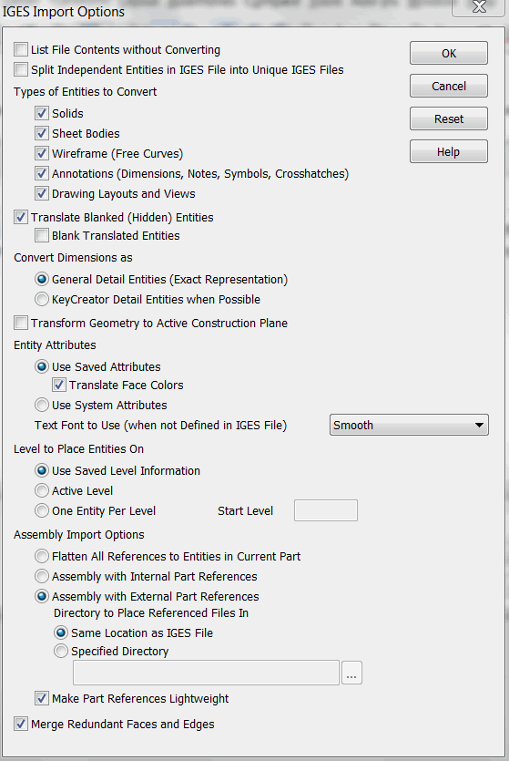 KeyCreator Import IGES Options