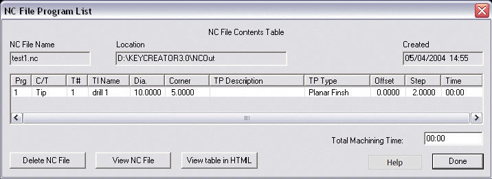 KeyCreator Tools Machinist Path File Program List