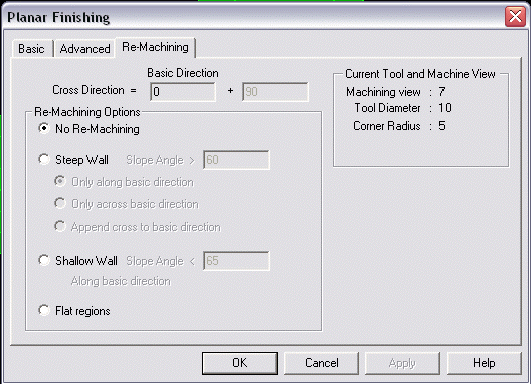 KeyCreator Tools Machinist Planar Finish dialog 2