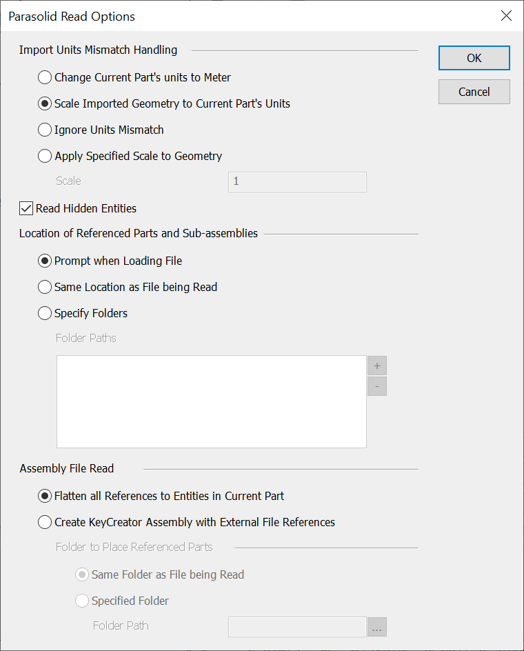 KeyCreator Import Parasolid Options Dialog