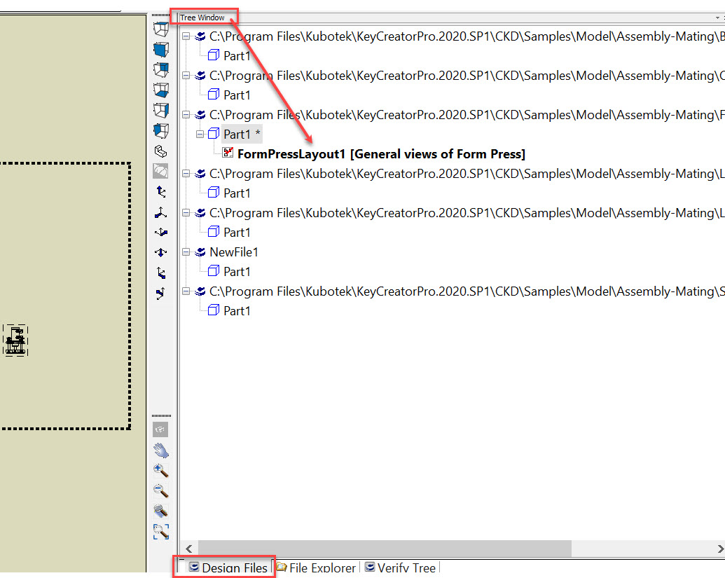 KeyCreator Layout Control Tree Window