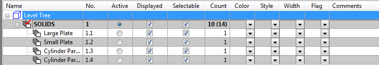 KeyCreator Drafting General Interface Levels List Tree