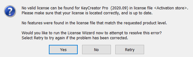 KeyCreator Prime License Error feature missmatch