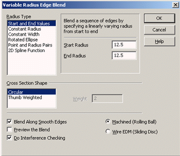 KeyCreator Solid Blend Variable options