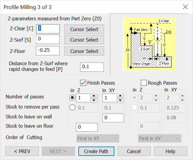 KeyCreator Tools Machinist 2D Profile 3rd Dialog