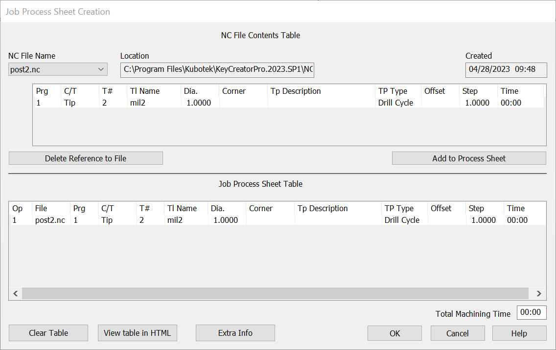 KeyCreator Tools Machinist Path Process Sheet