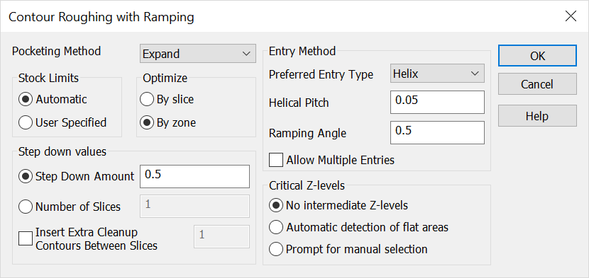 KeyCreator Tools Machinist Roughing Contour 2nd Dialog