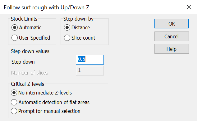 KeyCreator Tools Machinist Roughing Follow Surface 2nd Dialog