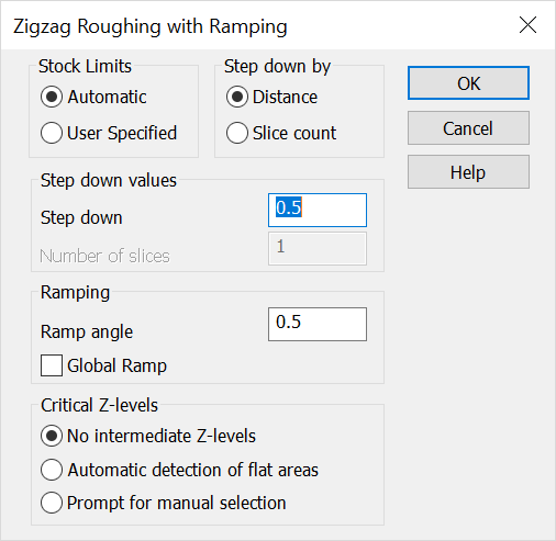 KeyCreator Tools Machinist Roughing Zigzag 2nd Dialog