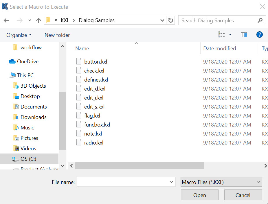 image\ADDINS_kxl_execute_dialog.gif KeyCreator Drafting Tools Macro Play dialog