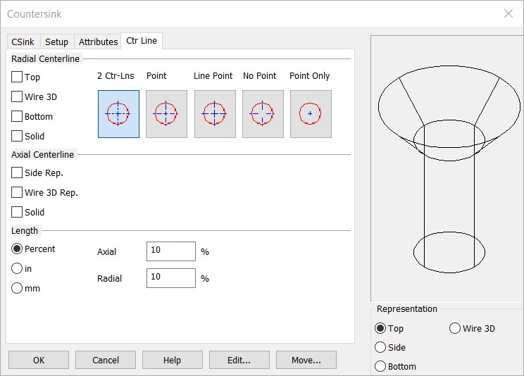 KeyCreator Drafting Mechanical Center Line options