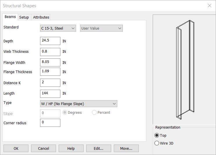 KeyCreator Drafting Mechanical Channel Beam options