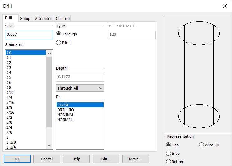 KeyCreator Drafting Mechanical Drilled Hole options