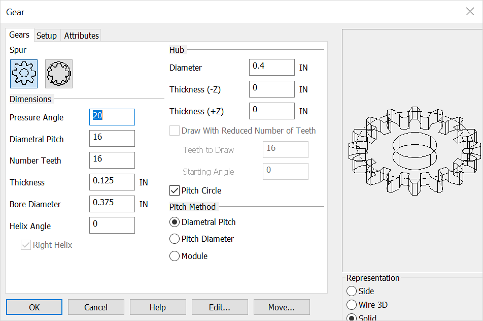 KeyCreator Tools Mechanical Element Gear Options