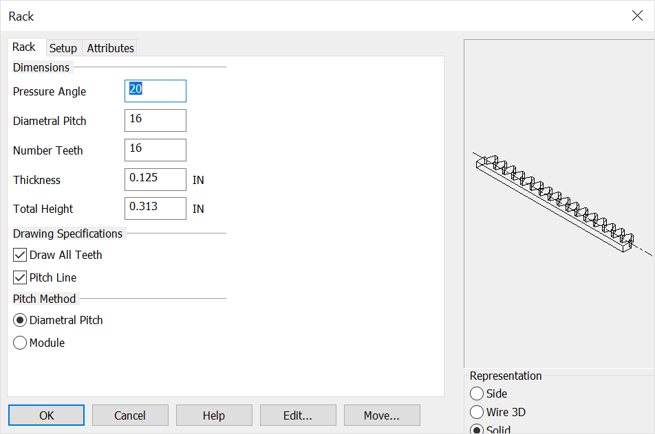 KeyCreator Tools Mechanical Element Rack Options