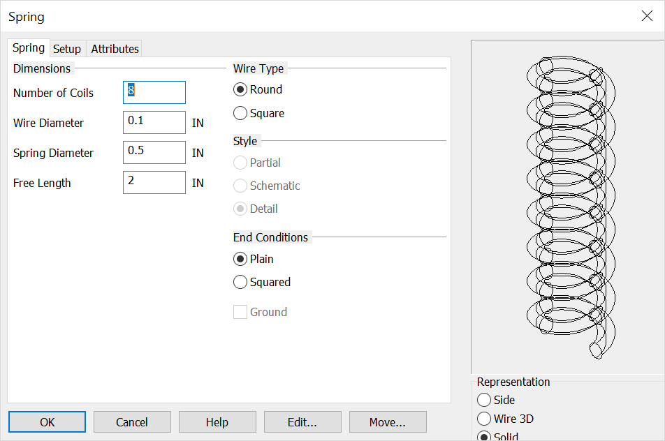 KeyCreator Tools Mechanical Element Spring Options