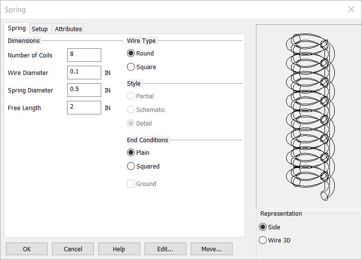 KeyCreator Drafting Mechanical Spring options