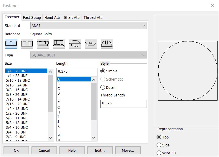 KeyCreator Drafting Mechanical Fastener options