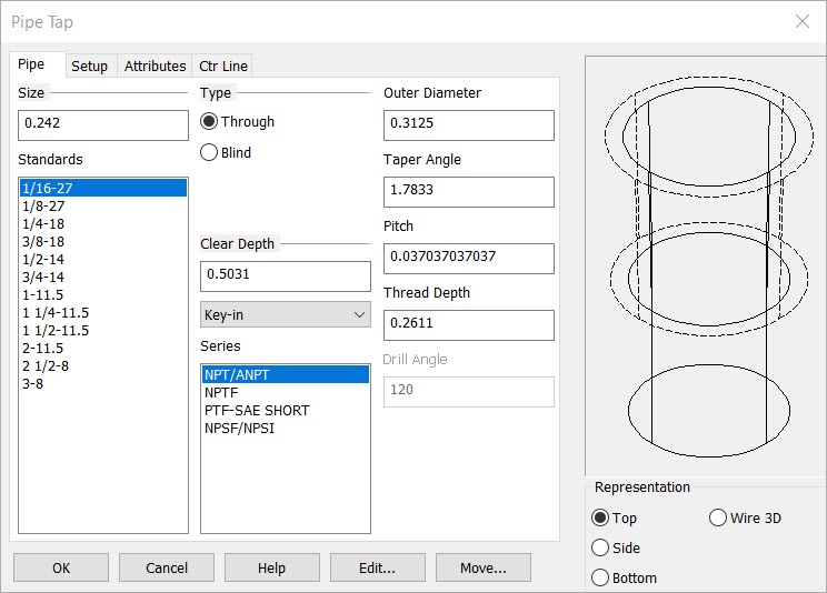 KeyCreator Drafting Mechanical Pipe Tap options