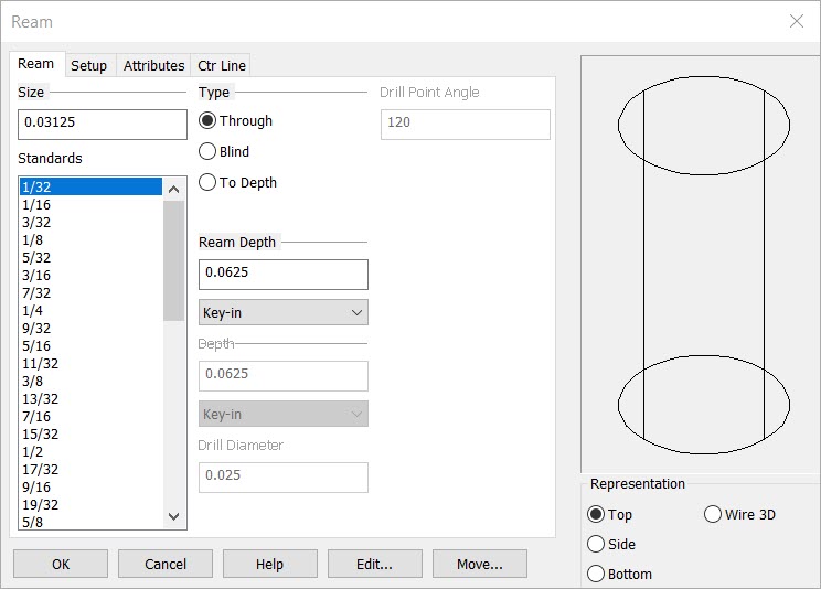 KeyCreator Drafting Mechanical Reamed Hole options