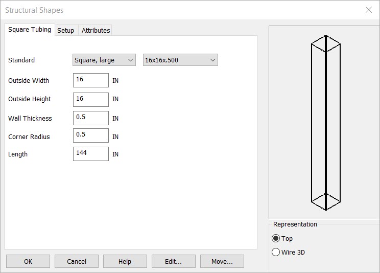 KeyCreator Drafting Mechanical Rectangular Tube options