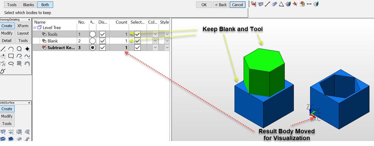 KeyCreator Pro Modify Boolean Subtract Keep Both example